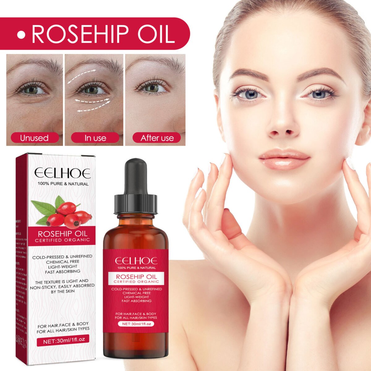 ddff1931 03b3 4cc7 b2c9 a45bd8d95251 EELHOE Rosehip Facial Oil For Facial And Body Hydration, Nourishing Skin Care, Smooth Hair Care, And Massage Oil