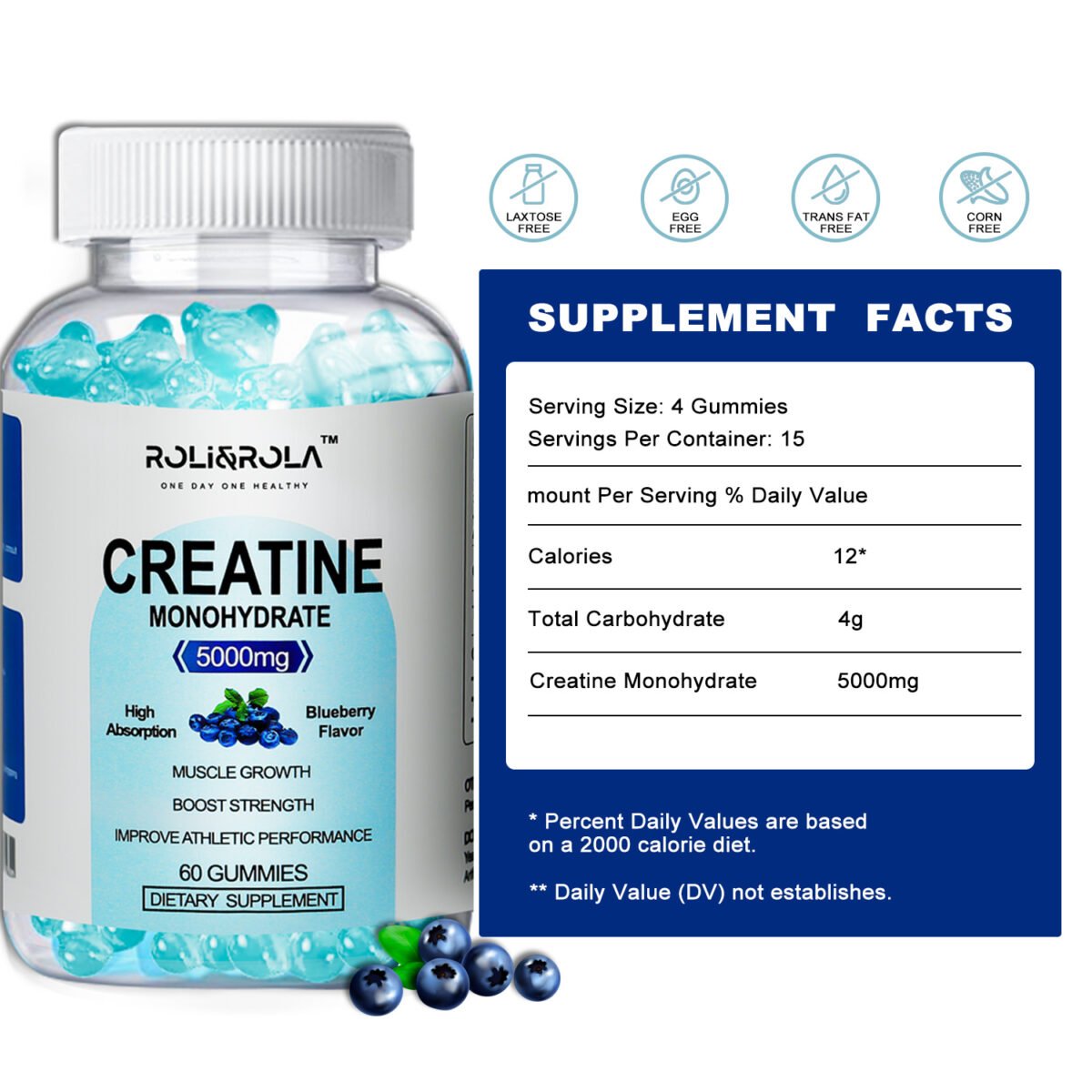27e9c08e 6a7b 43bf b367 c1c0007c7449 High Strength Creatine Monohydrate Gummies, Blueberry Flavored Creatine Gummies Monohydrate - 60 Gummies X 2 Bottles