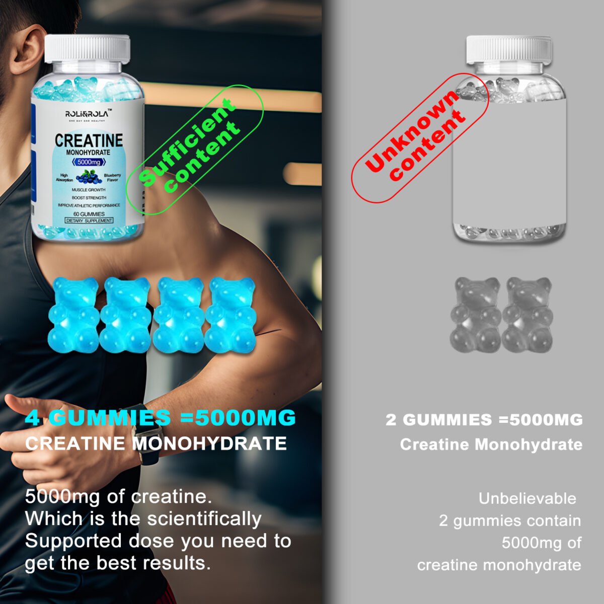 dd41ac61 6473 4e22 adc6 b1f4699115e5 High Strength Creatine Monohydrate Gummies, Blueberry Flavored Creatine Gummies Monohydrate - 60 Gummies X 2 Bottles